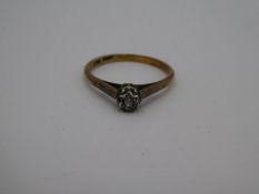 Antique 18ct and Platinum diamond ring with single illusion set diamond in cathedral mount, marked 1