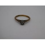 Antique 18ct and Platinum diamond ring with single illusion set diamond in cathedral mount, marked 1