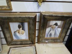 Two matching framed pictures of young ladies