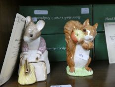 A pair of large Royal Doulton Beatrix potter of Hunca Munca sweeping and squirrel Nutkin, limited ed