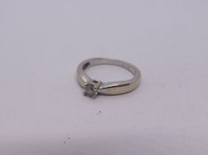 Contemporary 9ct white gold solitaire diamond ring, on 4 claw mount, marked 375, size H, 2g approx