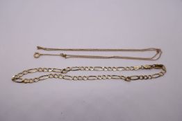 9ct yellow gold bracelet AF, and an unmarked yellow metal chain, AF, 4.1g approx