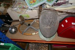 A selection of sporting equiptment incl Fencing Foils and mask