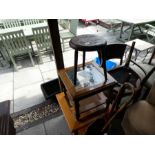 Selection of retro style glass wood tables, bar stool and stick stand