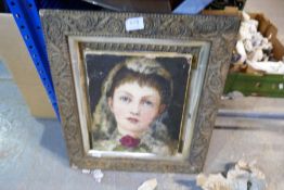 A small oil on canvas portrait of a young lady, AF, with frame