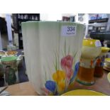 A large Clarice Cliff Spring Crocus design vase having needed shape, height