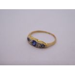 Antique 18ct yellow gold dress ring with sapphires and diamonds mounted in platinum, on floral decor