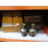 An old oak sloping stationery box and sundry