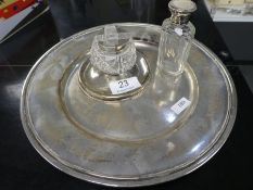 A silver Edwardian inkwell AF on a circular foot, having cut glass body, Birmingham 1903, EJ Houlsto