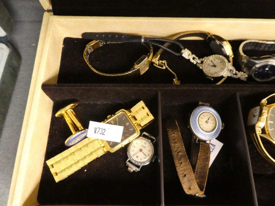 Jewellery box containing vintage and modern ladies and gents wristwatches including a silver and ena - Image 2 of 3