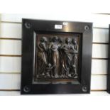Ferdinand Barbedienne, two square bronze plaques depicting figures playing instruments of Roman Grec