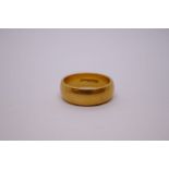 Thick 22ct yellow gold wedding band, Birmingham, maker CG & S, size S/T, band width 7mm, approx 13.