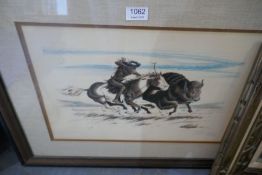 A pencil signed artist proof of Buffalo Hunter by S. Long and one other picture
