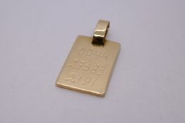 14ct yellow gold rectangular pendant, marked 585, approx 3g