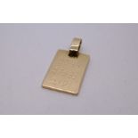 14ct yellow gold rectangular pendant, marked 585, approx 3g