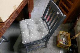 A set of four painted chairs and an Octagonal two tiered table