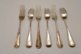 A quantity of six Victorian silver forks by Josiah Williams and Co., London 1891, 9.98ozt approx