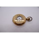 Antique gold plated pocket watch, half hunter, damage to enamel Illinois, watch case Co, ELOIN, USA,