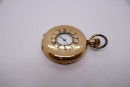 Antique gold plated pocket watch, half hunter, damage to enamel Illinois, watch case Co, ELOIN, USA,