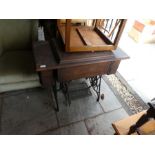 Selection of furniture including Singer sewing table and machine, including mixed chairs (A/F) and t