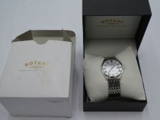 A boxed Rotary stainless steel wristwatch, with extra links and papers