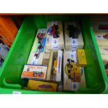Two trays of boxed Corgi buses and lorries, and other Dinky vehicles