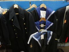 A quantity of vintage Naval uniforms, post 1950 and a tray of similar