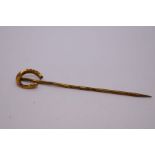 Antique 15ct yellow gold stick pin with applied horseshoe, maker H.W possibly Henry Waker, marked 15