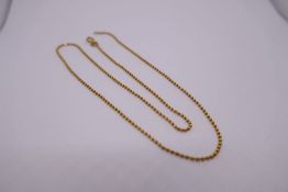 18ct yellow gold beaded necklace, marked 750, 45cm, approx 4.2g