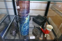 A mixed lot to incl. a large cylindrical Mdina vase