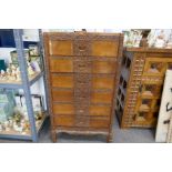 A mid 20th century Indian carved pillar chest of drawers having six drawers, height 105cms