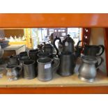 A selection of Pewter tankards, etc. including small selection of decanters, dishes, etc