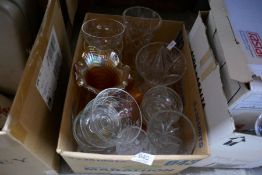 Five boxes of glassware various sizes, incl champagne flutes, wine glasses etc