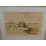 A watercolour titled High and Dry, boats on beach signed William C Bull, probably Devon. 55 x 36cm