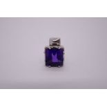 Contemporary 18ct white gold pendant, with square cushion cut amethyst marked 750, 1185 Vi, European