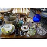A basket of marbles, glassware and sundry