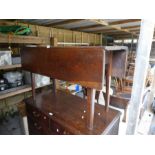 Oak drop leaf table, including Lloyd Loom clothes basket, shelf etc