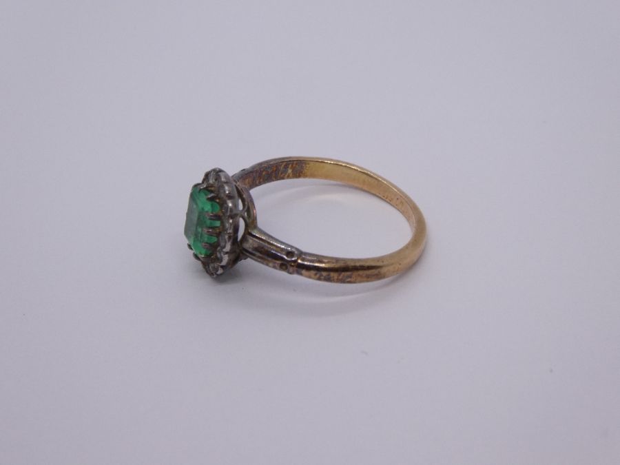 9ct yellow gold emerald and diamond cluster ring, size O/P, unmarked 3.4g approx - Image 4 of 4