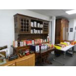 A Spanish style large sideboard with raised back having cupboards and drawers, 210cm