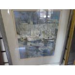 Moira Huntly; A watercolour of Saundersfoot harbour, signed 26x32.5cm plus George Bissill; a waterco