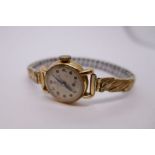 Vintage 9ct yellow gold ladies Tudor Royal Watch on expanding stainless steel strap, case marked 375