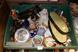 A box of various collectables incl. ceramic, resin, and treen on various themes