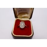 Art Deco 18ct and platinum, diamond panel ring set with 15 diamonds, marked 18ct Plat, size N/O