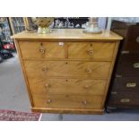 A Victorian Satin beech chest having two short and three long drawers on plinth base, 106cm