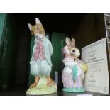 A pair of large Royal Doulton Beatrix potter figures of Mrs Rabbit and Foxy Whiskered Gentleman, lim