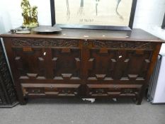 A late 18th early 19th century mule chest having carved frieze with two drawers, 151cms