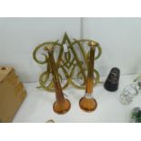 An old brass trivet and a pair of copper hunting horns