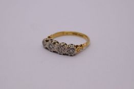 Antique 18ct ring with four illusion set diamonds in platinum, marked 18ct PLAT, size J, approx 2.5g
