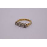 Antique 18ct ring with four illusion set diamonds in platinum, marked 18ct PLAT, size J, approx 2.5g