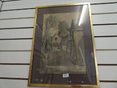 George Bissill; a watercolour of street view, signed, 31 x 47 cms